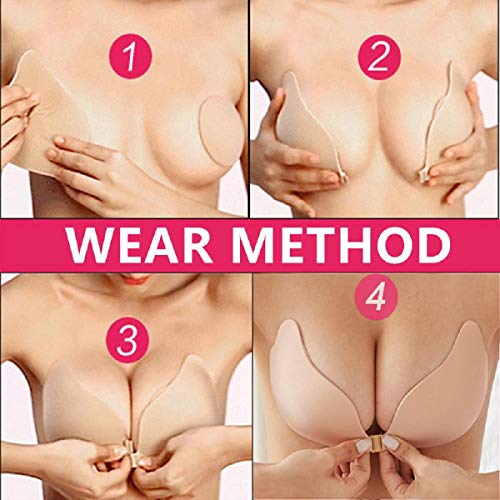 Abollria Sujetador Adhesivo Invisible Mujer,Bra Silicone Reutilizable Push UP Bra con Gel Adhesivo (Negro, Copa E)