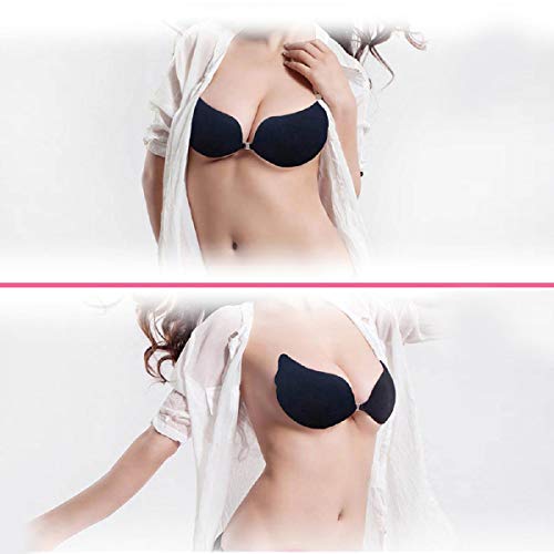 Abollria Sujetador Adhesivo Invisible Mujer,Bra Silicone Reutilizable Push UP Bra con Gel Adhesivo (Negro, Copa E)
