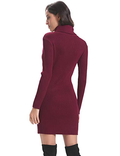 Abollria Vestido a Punto Cuello Alto Suéter Elegante para Mujer Jerséy Clásico para Otoño Invierno Cuello Alto, Rojo Vino, L