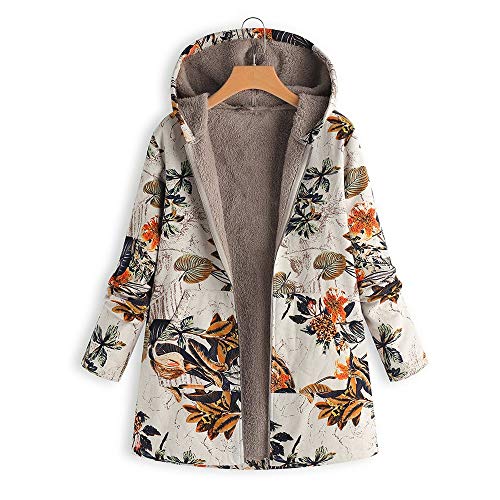 Abrigos para Mujer Invierno Chaqueta Suéter Floral Bolsillos con Capucha Jersey Tallas Grandes Sudadera con Capucha Caliente Y Esponjoso Gruesas Cerrojo De Capa Mantene Lino Ropa riou
