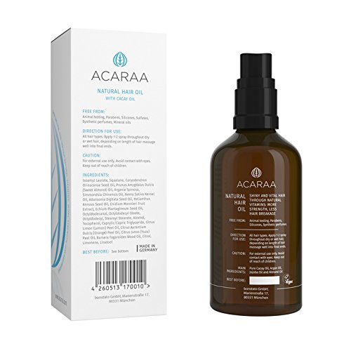 Aceite Capilar de ACARAA, 1x100ml, Cabello Sano y Fuerte, Cosméticos Naturales