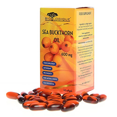 ACEITE DE ESPINO AMARILLO 600mg, antioxidante y activador inmunoestimulante, proporciona soporte para la temporada de resfriados y gripe, 100% Puro, PRENSADO EN FRÍO, 60 Capsulas