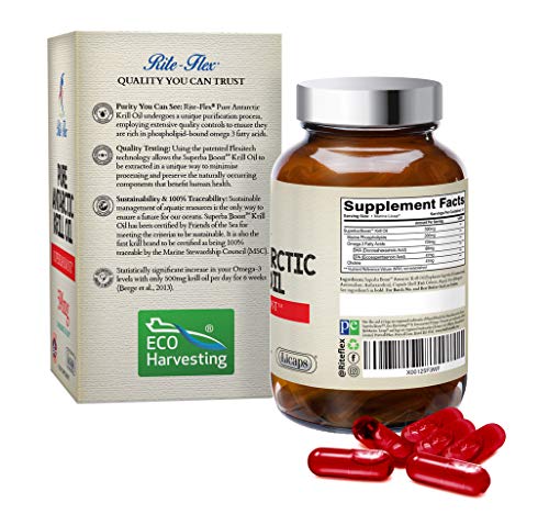 Aceite de krill antártico sostenible Rite-Flex Pure – 30 Licaps® Marine Superba Boost™ 590mg Ayuda al buen funcionamiento del corazón, la visión y el hígado - con fosfolípidos, colina y astaxantina