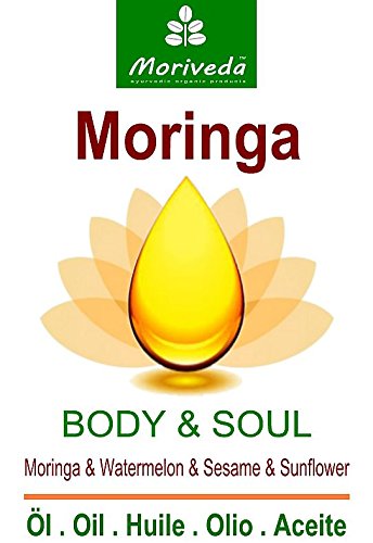 Aceite de Moringa Body & Soul (Cuerpo y Alma) aceites 100% prensados en frío de semillas de Moringa, sandía, sésamo y girasol. Para cocina, masajes, cuidado de la piel, antienvejecimiento (1x100ml)