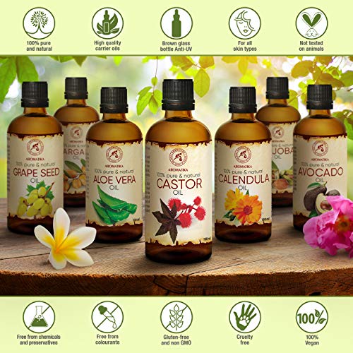 Aceite de Ricino 100ml - Ricinus Communis - India - 100% Puro y Natural - Botella de Vidrio - Multifuncional - Intensivo para el Rostro - Cuerpo - Cabello - Masaje - Castor Oil