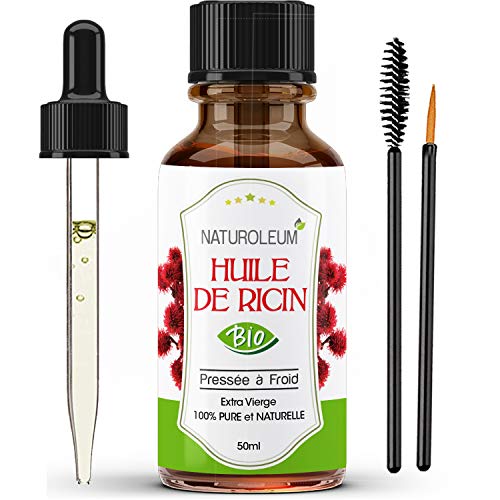 ACEITE DE RICINO ORGÁNICO prensado en frío, puro y natural - Virgen extra - Cuidado del cabello, pestañas, uñas, piel, barba (50ml)