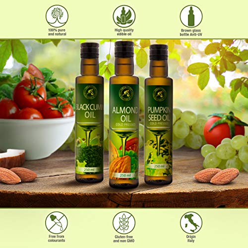 Aceite de Semilla de Calabaza 250 ml - Aceite de Cocina 100% Natural - en una Botella de Protección Ligera - Austria - Aceite para la Cocina - Aderezo para Ensaladas - Comida