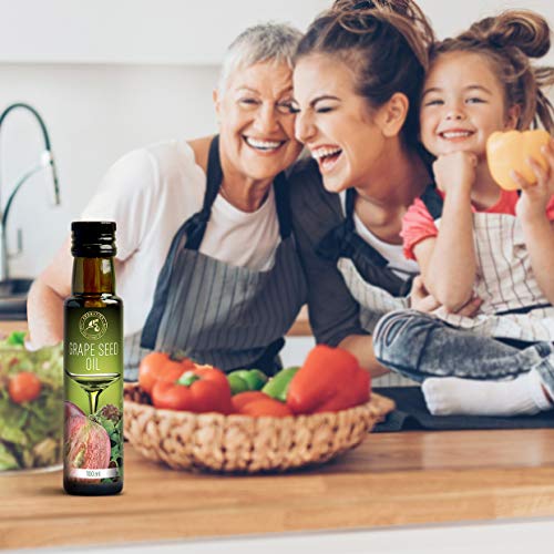 Aceite de Semilla de Uva 100ml - Refinado - Italia - 100% Puro y Natural - Aceite de Uva los Mejores Beneficios para Cocinar - Grapeseed Oil - Botella de vidrio