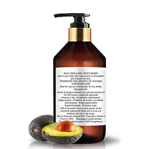 Aceite Ecológico de Aguacate 250 ml Comercio Justo 100% Natural Prensado en Frío Aceite de Masaje Vegetal 100% Natural