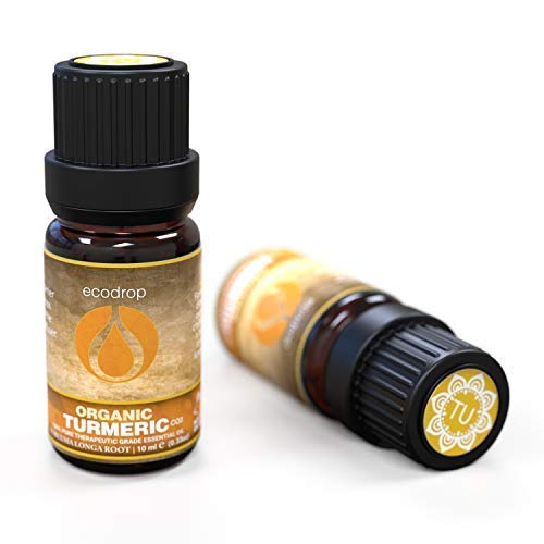 Aceite esencial de cúrcuma 100% natural obtenido por extracción con CO2 supercrítico, certificado ecológico COSMOS, grado terapéutico para aromaterapia, con libro electrónico de Ecodrop de regalo 10ml