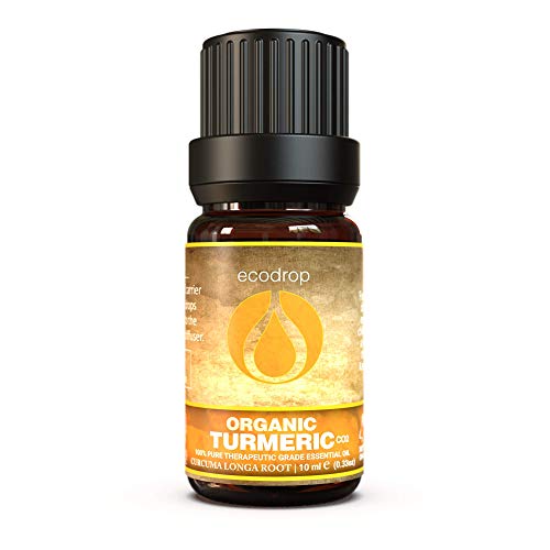 Aceite esencial de cúrcuma 100% natural obtenido por extracción con CO2 supercrítico, certificado ecológico COSMOS, grado terapéutico para aromaterapia, con libro electrónico de Ecodrop de regalo 10ml