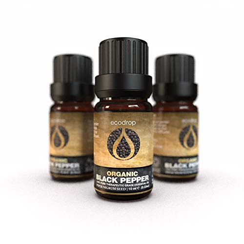 Aceite esencial de pimienta negra, con el certificado ecológico COSMOS, 100% puro, grado terapéutico para aromaterapia, masajes y difusores, 10 ml (Piper nigrum)