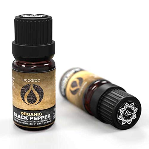 Aceite esencial de pimienta negra, con el certificado ecológico COSMOS, 100% puro, grado terapéutico para aromaterapia, masajes y difusores, 10 ml (Piper nigrum)