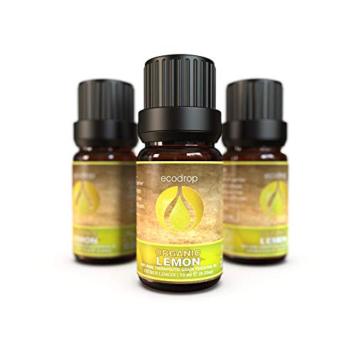 Aceite esencial puro de limón italiano (Citrus limon), con el certificado ecológico COSMOS, grado terapéutico para aromaterapia, diluir en el baño, con libro electrónico de Ecodrop de regalo, 10 ml