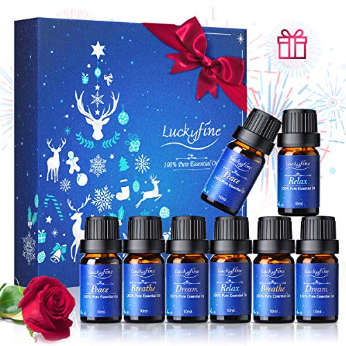 Aceites Esenciales para Humidificador, 100% Natural Puro Aromaterapia Aceite Aromático, 8 x 10 ml (Lavanda, Hierba de Limón, Menta, Eucalipto, Árbol de té, etcétera) para Humidificador y Difusor Aroma