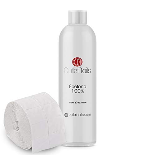 Acetona 100% Pura 500ml de alta calidad + 500 Celulosas | Ideal para retirar Esmaltes Permanentes | Made in Spain