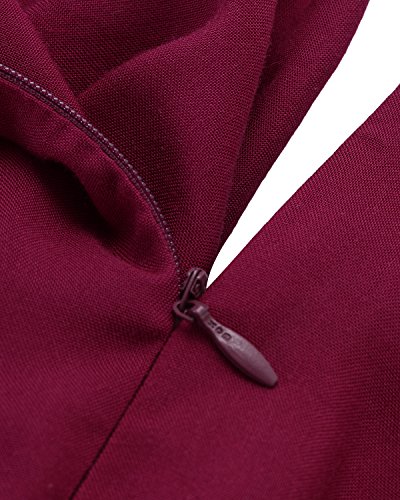 ACHIOOWA Mujer Vestido Elegante Playa Casual Dress Cuello V Sin Manga Túnica Sin Hombros Escote Punto Bolsillo Caftán Oversize Falda Larga Rojo-Vino S