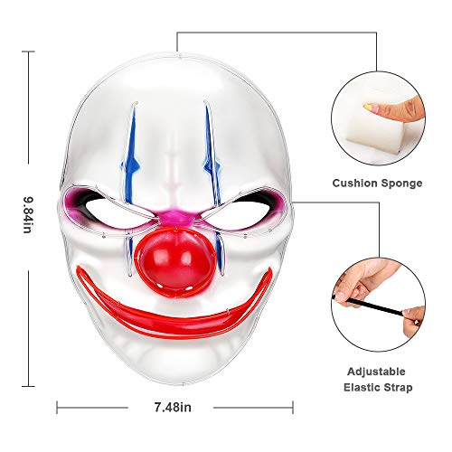 Achort - Máscara de payaso para Halloween con luz aterradora para nariz, color rojo, gran boca luminosa, 3 modos de luz fresca, máscara de payaso