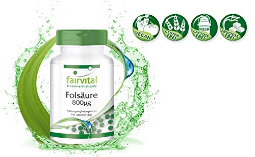 Ácido fólico 800µg - Vitamina B9 VEGANA - (Pre)-Concepción + Embarazo + Lactancia - Dosis elevada - Suministro para +8 meses - Calidad Alemana
