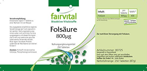 Ácido fólico 800µg - Vitamina B9 VEGANA - (Pre)-Concepción + Embarazo + Lactancia - Dosis elevada - Suministro para +8 meses - Calidad Alemana