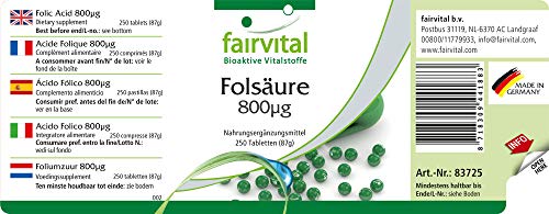 Ácido fólico 800µg - Vitamina B9 VEGANA - (Pre)-Concepción + Embarazo + Lactancia - Dosis elevada - Suministro para +8 meses - Calidad Alemana