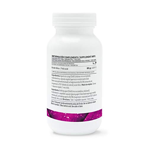 Ácido Fólico (Vitamina B9) de HSN | 800 mcg | Suministro para 4 Meses | Vitaminas y minerales Prenatales | Esencial en los Embarazos | Vegano, Sin Gluten, Sin Lactosa, 120 Cápsulas Vegetales