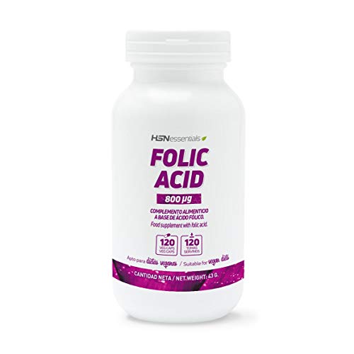 Ácido Fólico (Vitamina B9) de HSN | 800 mcg | Suministro para 4 Meses | Vitaminas y minerales Prenatales | Esencial en los Embarazos | Vegano, Sin Gluten, Sin Lactosa, 120 Cápsulas Vegetales