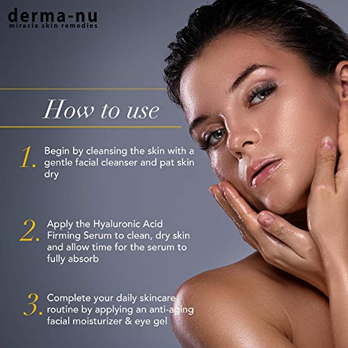 Ácido Hialurónico Serum Por Derma-nu - Avanzado Clínicamente Probado Fórmula - Orgánico Facial Friming Serum- Best Antienvejecimiento Facial Friming Serum para Piel - el Más Efectivo Antiarrugas Serum - Puro HA Serum Enriquecido Con Vitamina C + Vitamina 