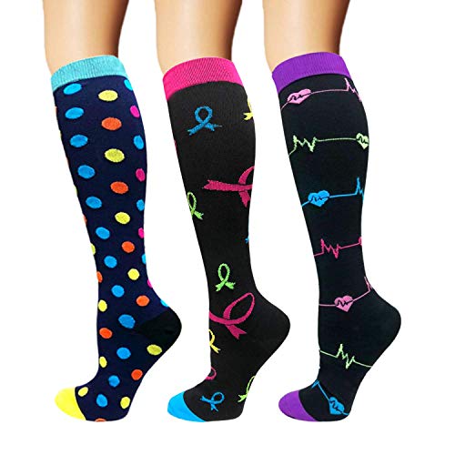 ACTINPUT - Calcetines de compresión, para mujer y hombre, 3 pares, de 20 - 25 mmHg, calcetines de estilo deportivo, perfectos para correr, vuelos, viajes, enfermeras, edema