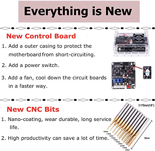 Actualice La CNC 3018 Pro GRBL Control DIY Mini CNC Machine, Mcwdoit Wood Router Engraver Con Controlador Fuera De Línea + 5mm ER11 PCB + 20PCS 3.175MM Router CNC Bits + 4 Juegos CNC Placas