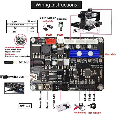 Actualice La CNC 3018 Pro GRBL Control DIY Mini CNC Machine, Mcwdoit Wood Router Engraver Con Controlador Fuera De Línea + 5mm ER11 PCB + 20PCS 3.175MM Router CNC Bits + 4 Juegos CNC Placas