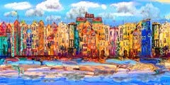 Acuarela abstracta Venecia ciudad de agua pintura carteles e impresiones lienzo arte escandinavo nórdico pared imagen para sala de estar 70x140 cm sin marco