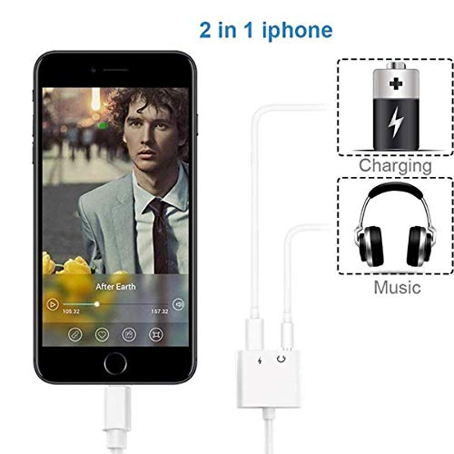 Adaptador de Auriculares para iPhone 11 Adaptador Conector de Auriculares 3.5 mm Jack Dongle Adaptador para iPhone 11/11Pro/Xs/Xr/X/8/8Plus/7/7Plus AUX Audio 2 in 1 Accesorios Soporta para Todos iOS