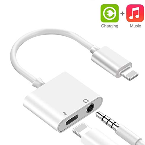 Adaptador de Auriculares para iPhone 11 Adaptador Conector de Auriculares 3.5 mm Jack Dongle Adaptador para iPhone 11/11Pro/Xs/Xr/X/8/8Plus/7/7Plus AUX Audio 2 in 1 Accesorios Soporta para Todos iOS
