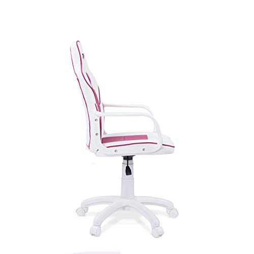 Adec - DRW, Silla de Escritorio Estudio o despacho, sillón Gaming Acabado en Color Blanco y Rosa, Medidas: 60 cm (Ancho) x 98-108 cm (Alto) x 60 cm (Fondo)