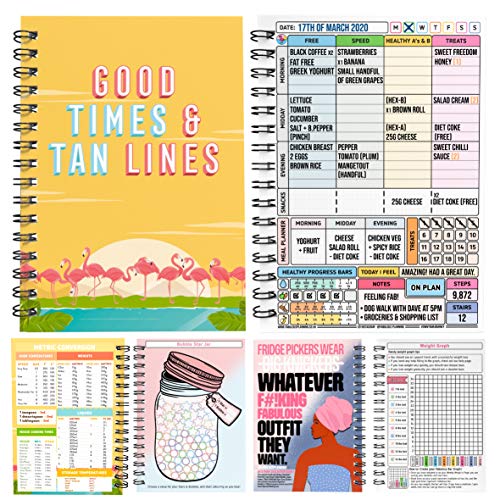 Adelgazar Mundial Compatible con Alimentos Dieta Diario de Registro de Pérdida de Peso Bienestar 7 Semanas Duración con Pegatinas 2020, color Good Times Tan Lines A5
