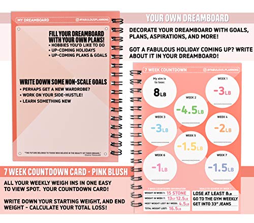 Adelgazar Mundial Compatible con Alimentos Dieta Diario de Registro de Pérdida de Peso Bienestar 7 Semanas Duración con Pegatinas 2020, color Good Times Tan Lines A5