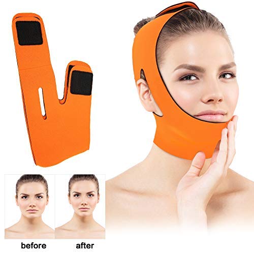 Adelgazate Facial Vendaje Máscara de la mejilla que la cara V Face Line Cinturón transpirable Levante la correa Anti Arrugas(Naranja)