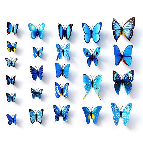 Adhesivos 3D decorativos para pared, diseño de mariposas. 12 unidades (Azul)