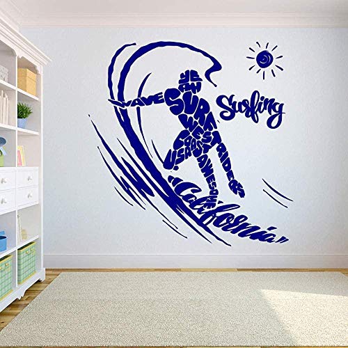 Adhesivos de pared Adhesivo de PVC de alta calidad Surfing Palm Shark Surfing Black 67x57cm