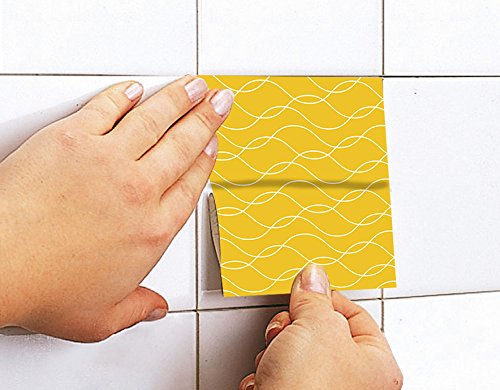 Adhesivos para Azulejos - Paquetes con 32 (20 x 20 cm, Azulejos Amarillos y Grises | Adhesivos Baldosas | Decoración de Paredes | Decoración Casas Modernas | Ideas para Decoración)