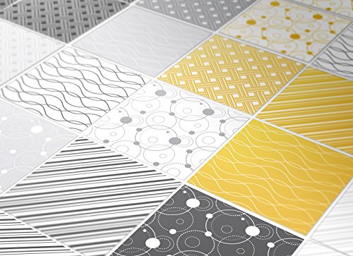 Adhesivos para Azulejos - Paquetes con 32 (20 x 20 cm, Azulejos Amarillos y Grises | Adhesivos Baldosas | Decoración de Paredes | Decoración Casas Modernas | Ideas para Decoración)
