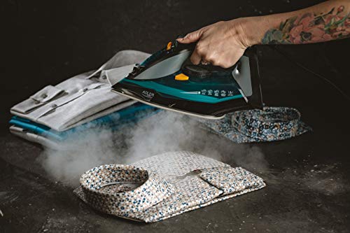 Adler AD5032 Plancha de Vapor 3000W, Suela cerámica, Vertical, Planchado en Seco, Apagado Automático, Autolimpiable, Filtro Antical, Antigoteo, 3000 W, 350 milliliters, Azul