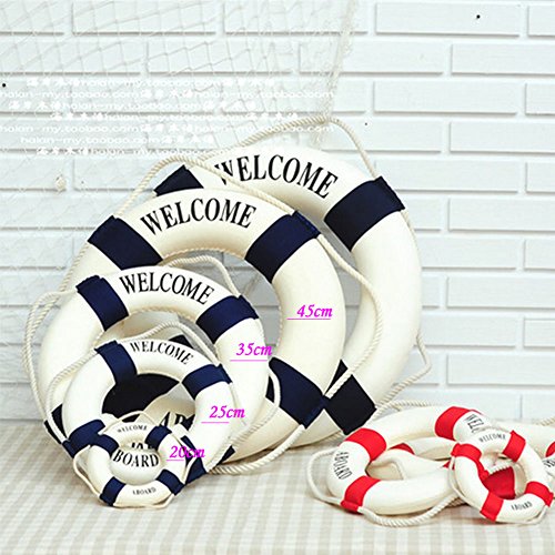 Adorno Decoración de Pared Colgante Forma Boya Salvavida Náutica de Barco Roja 35cm