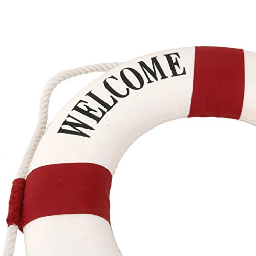 Adorno Decoración de Pared Colgante Forma Boya Salvavida Náutica de Barco Roja 35cm