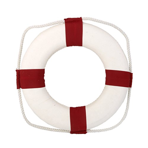 Adorno Decoración de Pared Colgante Forma Boya Salvavida Náutica de Barco Roja 35cm