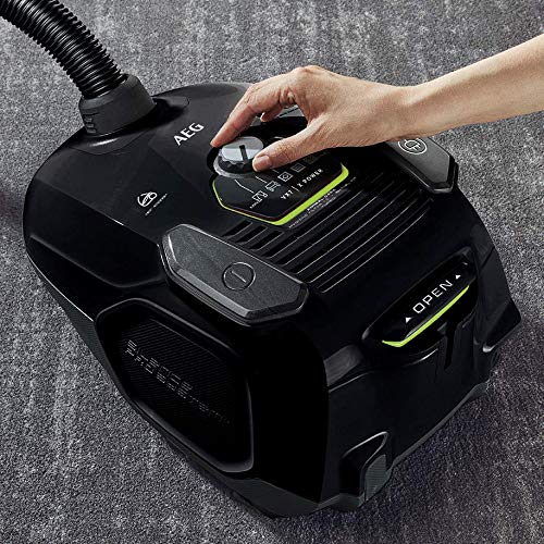 AEG VX7-2-ECO Aspiradora de Trineo Con Bolsa de Potencia, Con Bolsa, Gran Filtración, Radio de acción de 12m, Silencioso, 69dB de Ruido, Ecológico, Cepillos Suelos Duros, Cepillo Parquet, 650W, Negro