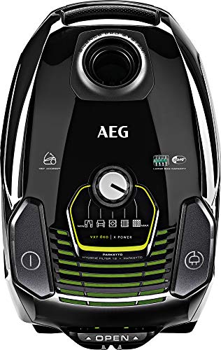AEG VX7-2-ECO Aspiradora de Trineo Con Bolsa de Potencia, Con Bolsa, Gran Filtración, Radio de acción de 12m, Silencioso, 69dB de Ruido, Ecológico, Cepillos Suelos Duros, Cepillo Parquet, 650W, Negro