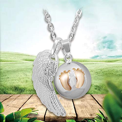 AEONSLOVE Llamador de Angeles Embarazada, Colgantes Mujer Colgante Huellas de bebé Carillón Música Cadena Collar Música Timbre Bell Bola Mujeres Joyas Niñas, Damas, Profesor, Madres y Hermanas