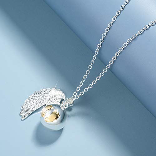 AEONSLOVE Llamador de Angeles Embarazada, Colgantes Mujer Colgante Huellas de bebé Carillón Música Cadena Collar Música Timbre Bell Bola Mujeres Joyas Niñas, Damas, Profesor, Madres y Hermanas